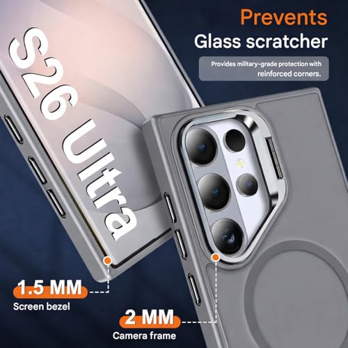 Image of DIZORO Compatible with Samsung Galaxy S26 Ultra 5g Case, Compatible with Wireless Charging, with Camera Stand, Military Grade Drop Tested,Translucent Hard Back Soft Edge Back Cover (Titanium)