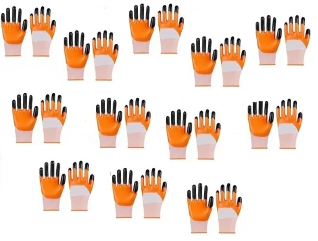 PinKit Heavy Duty Reusable Hand Gloves for Garden Agriculture Industrial Farming work Nitrile, Nylon & Vinyl Glove for Men & Women - Orange & Black (Pack of 12 Pairs) (B0D2Y7GBJB) Amazon Price History, Amazon Price Tracker