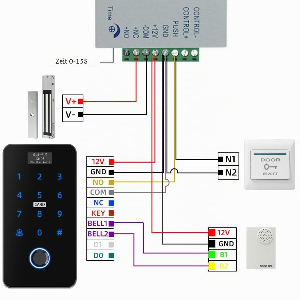 YAVIS Kit Zugangskontrollsystem TUYA WiFi Türöffner, Touch Fingerabdruck Tastatur mit Bildschirm Wasserdicht NFC, Elektrisches Magnetverschloss 280kg, RFID 125KHz/13,56MHz, DC 12V Netzteil, Türglocke