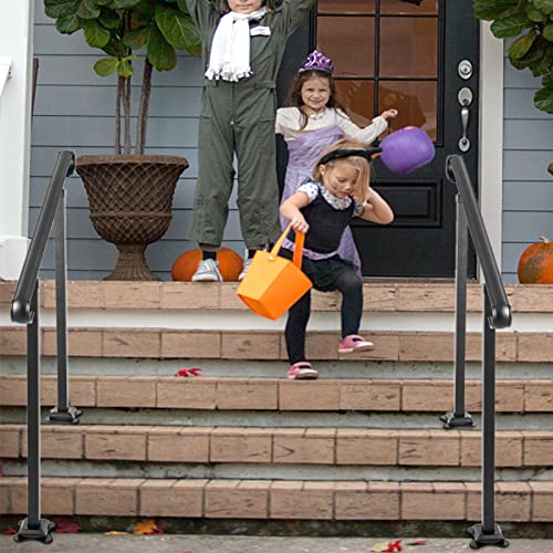 Spaceeup Handrails For Outdoor Steps,3 Step Handrail Fit For 0 To 3 Steps, Matte Black Wrought Iron Handrail Stair Rail,Hand Rails For Outdoor Steps, Transitional Handrail With Installation Kit Black #TOP7