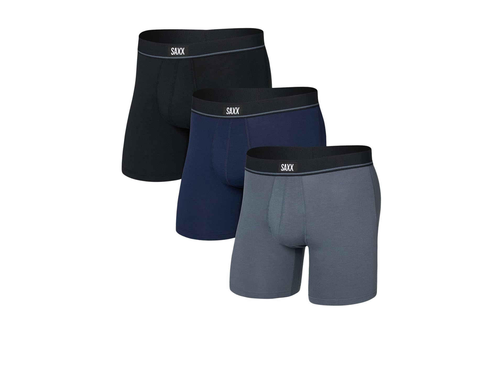 Saxx Underwear Co. Men's Black/Turbulence/Maritime Essential Cotton Boxer Brief Fly 3-Pack, Xl