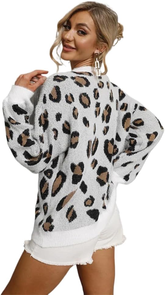 Print Knitted Sweater Pullover for Autumn/Winter Women' Tops Casual Loose O-Neck Sleeve