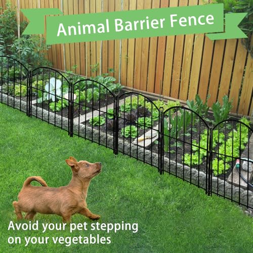 Image of Decorative Garden Fence 17in x10ft, 10 Pack Rustproof Metal No Dig Fence Animal Barrier for Dog, Arched Flower Bed Edging Ornamental Wire Border Panel Fencing for Yard Patio Outdoor Decor