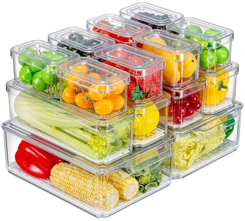 KUMD - KUMD Lot de 14 rangement frigo, boîte de rangement empilable avec couvercles, rangement et organisation de cuisine transparents, conteneurs de stockage de fruits et légumes for boite rangement frigo