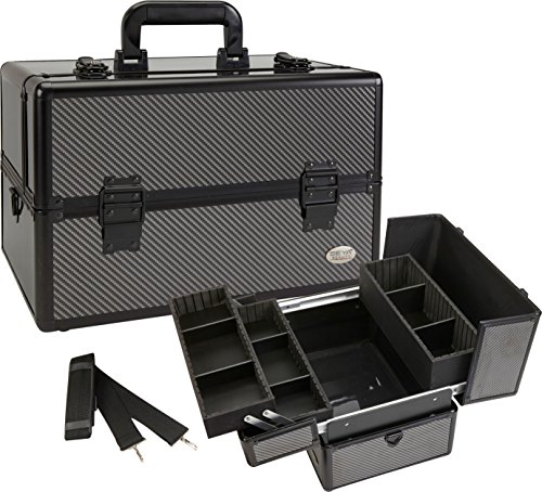 Seya Professional Makeup Case w/ 3 Trays - Black Carbon Fiber