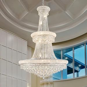 Large Crystal Chandelier Light fixtures – 19-Light High Ceiling Hanging Chandeliers, 3-Layers Luxury Empire Chandeliers for High Ceilings,Entryway,Living Room,Staircase, Foyer (D31.5)