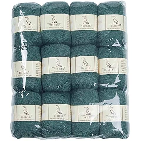 TEHETE Merino Wool Yarn for Knitting and Crochet 12x50g 35% Merino Blended Yarn 3ply Soft, Set of 12-Olive Green Cover
