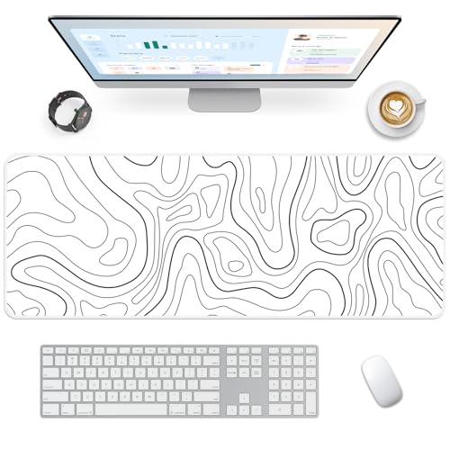 Giecy Tapis de Souris Gaming XXL Mousepad 800 x 300mm, Grand Tapis de Bureau sous Main avec Base en Caoutchouc antidérapante pour Gamer,Personnel de Bureau(Ligne Blanche)