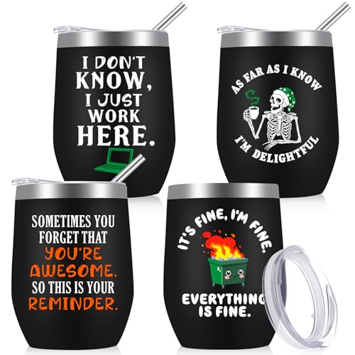 Patelai 4 Pcs Funny Office Tumbler Gifts 12 oz Stainless Steel Tumbler with Lid Dumpster Fire Insulated Cup Funny Appreciation Gift for Coworker Employee Staff Teacher Nurse Team