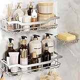 OMAIRA 3-Pack Shower Caddy with Soap Holder, Adhesive Rustproof No-drill Strudy Loading Inside Shower Organizer Shelves Rack Storage Bathroom Organization for Smooth Wall Glass Tile, Silver (X-Large)