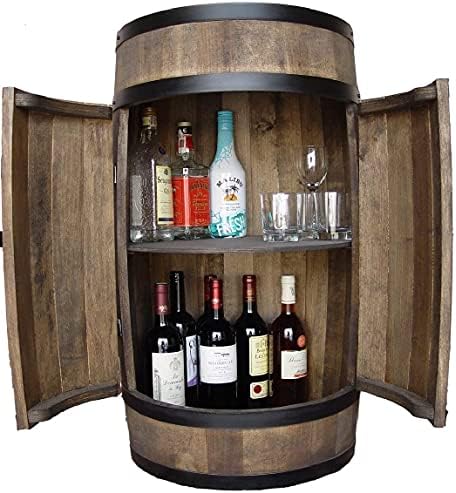 weeco Wooden Barrel Bar with Double Door, Drinks Cabinet | Wine Rack, Wine Table