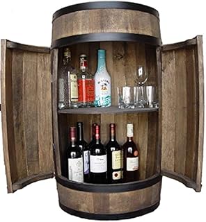 weeco Wooden Barrel Bar with Double Door, Drinks Cabinet | Wine Rack, Wine Table