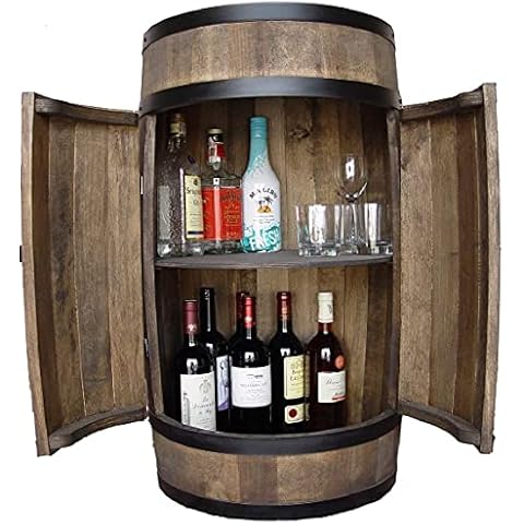 weeco Wooden Barrel Bar with Double Door, Drinks Cabinet | Wine Rack, Wine Table Cover