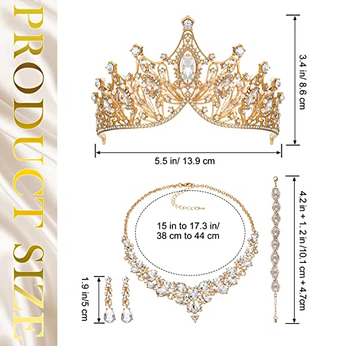 4 Piece Bridal Baroque Tiaras Wedding Crown Jewelry Set Crystal Rhinestone Gothic Queen Crown And Earrings Necklace Bracelet For Womenladies Wedding Birthday Costume Party Hair Accessories (Gold) #TOP1