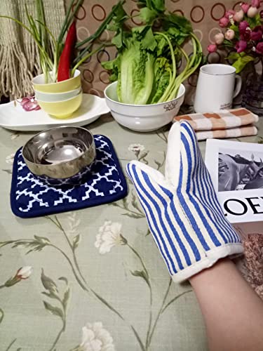 Cotton Oven Mitts And Pot Holder Sets Stripe And Lattice Pattern 4 Pack Heat Resistant 482°F Cotton Infill Breathable Fabric For Kitchen Cooking Baking #TOP4