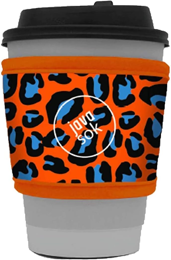 Java Sok Reusable Neoprene Insulator Sleeve for Hot Coffee and Tea Cups (Modern Cheetah, One Size Coffee Sleeve)