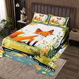 Loussiesd Juego de colcha de zorro para niños, niñas y niñas, Loves Foxes, colcha acolchada tamaño individual, naturaleza, vida silvestre, bosque, colcha botánica, decoración de habitación