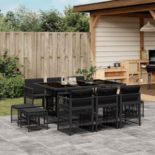 Table de jardin résine tressée 11 pcs avec chaises dossier rabattable - 3