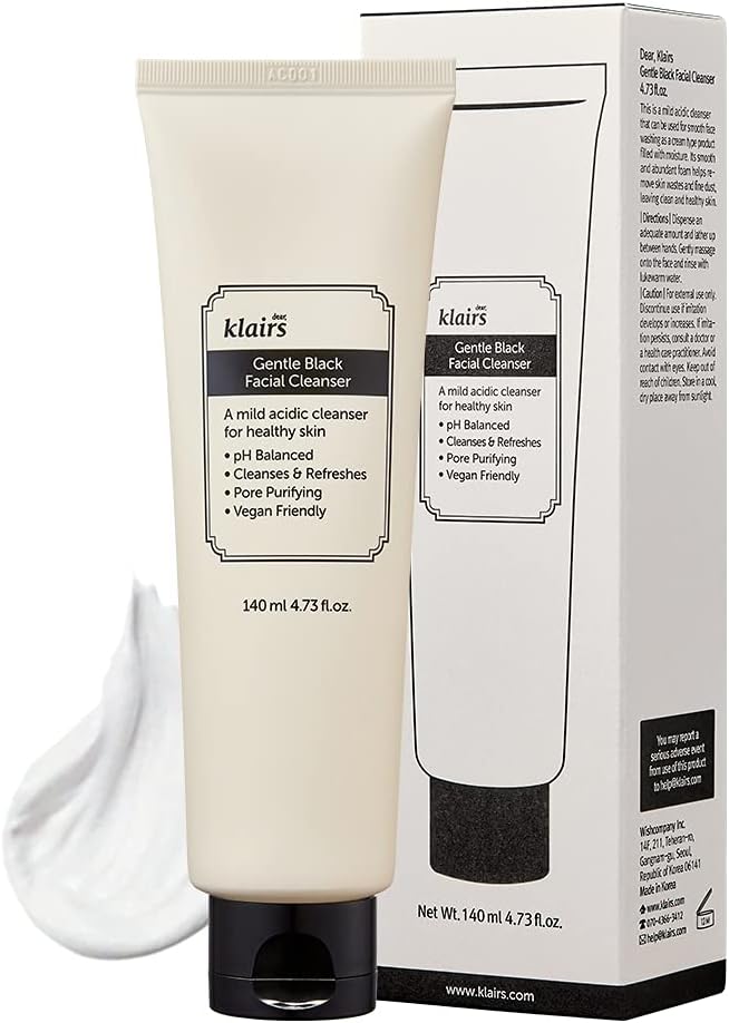 DearKlairs] Gentle Black Facial Cleanser, 4.73 Fl Oz | Vegan, low pH, Hydrating Finish, 99% Fine Dust Removal, A Creamy foam cleanser, daily face wash