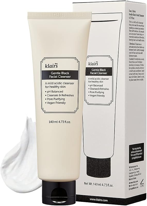 DearKlairs Gentle Black limpador facial com carvão e pH baixo, 140 mL