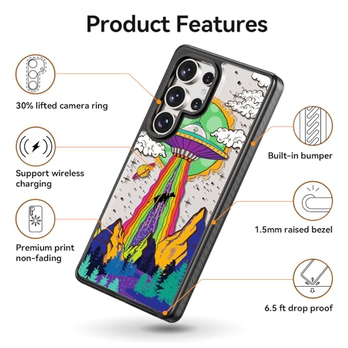 Rosarnnah Compatible for Samsung Galaxy S25 Ultra Case Cute Aesthetic - Durable Shockproof 6.6 ft Drop Impact Phone Case Cover with Funny Fashion UFO Design 6.9" Black by Rosarnnah - Image 5