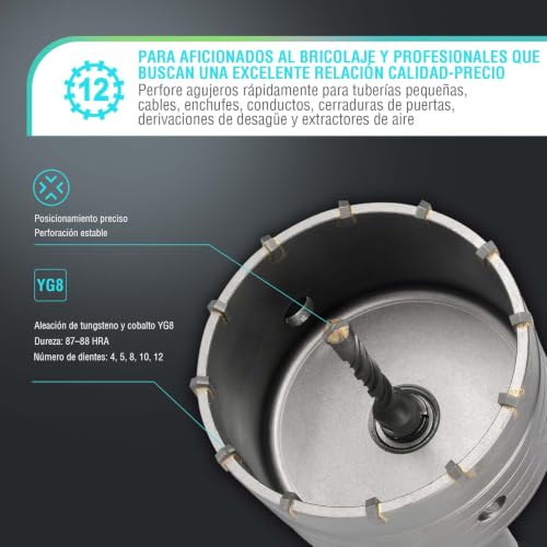 Image of BINOTA 16PCS 30-100 mm (1-3 /16 inch to 3-15 /16 inch) Concrete Hole Saw Kit | Tungsten carbide drill set; SDS-Plus & SDS-Max shanks; Cross-type center drill bit; Dry drilling for concrete /brick /stone