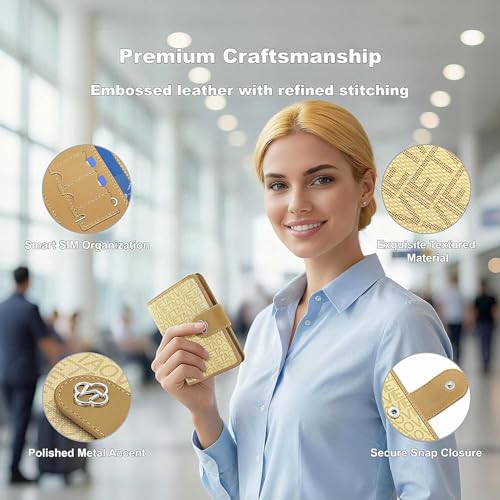 Image of Passport Holder for Travel, RFID Blocking Leather Airtag Wallet for Women Men, Large Passport Cover Essentials Gift, Tickets, Cash, Photo, Sim Card Pen Slot - Apricot
