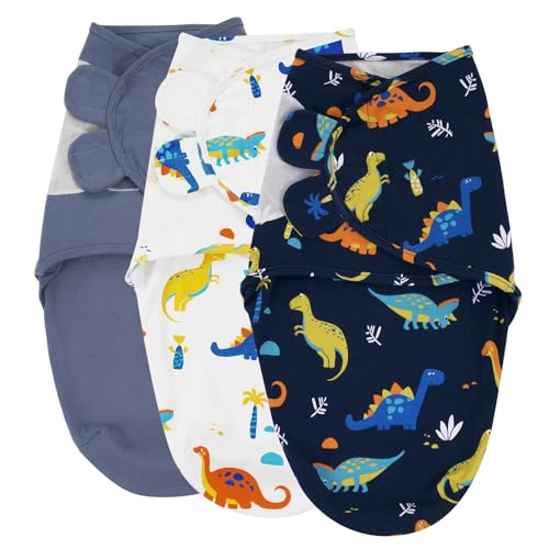 Image of david's kids 100% Cotton 3 Pack Baby Swaddle Wrap for 0-3 Months, Soft Breathable Swaddle Blanket for Newborn Infant, Adjustable Baby Wrap Sleep Sacks for Boys Girls, Newborn Essentials, Dinosaur