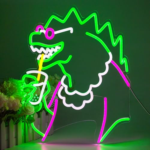 Image of Funny Neon Signs Dimmable LED Trendy Dinosaurs Neon Signs for Wall Decor Mens Cave Urban Style Home Bar Bedroom Art Decor Christmas Gifts