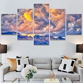 SIGNWIN 5 Panel Canvas Wall Art Mountainscape for...