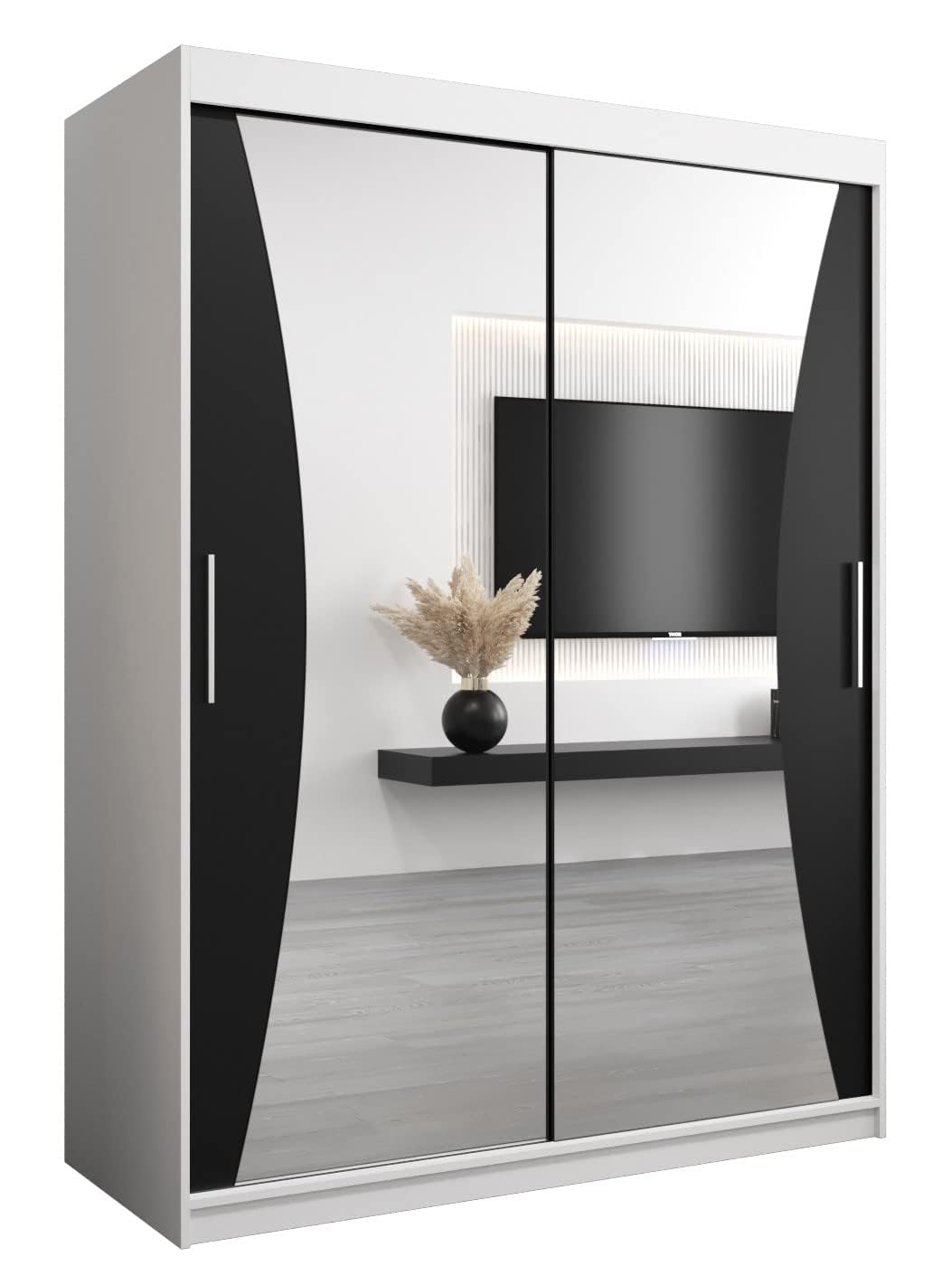 ABIKSMEBLE Armoire Monaco Avec Porte Coulissante Miroir - Dressing Adulte - Penderie Vêtement - Garde Robe - Placard 2 Portes - Closet