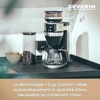 SEVERIN Cafetière filtre automatique FILKA verseuse en verre, Cafetiere avec broyeur, Adapte la quantité d'eau à votre envie : mug, tasse, verseuse, KA 9694, Inox/Noir