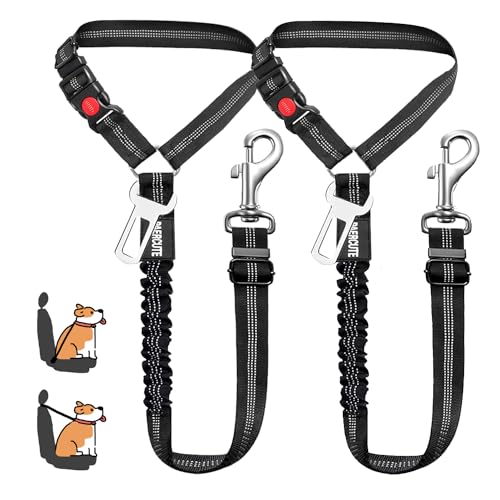 MOLHEM 2 Pack Pet Dogs Seat Belt for Car Adjustable Safety Elastic Lead Harness for Cars Anti Shock Elasticated Cushioned Leash (Black)