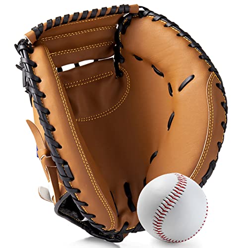 Baseball Catcher Glove, Baseball and Softball Catcher's Mitt for Kids Youth Adults Baseball Training, Baseball Glove - Left Hand Glove (Brown, 33 inchs)