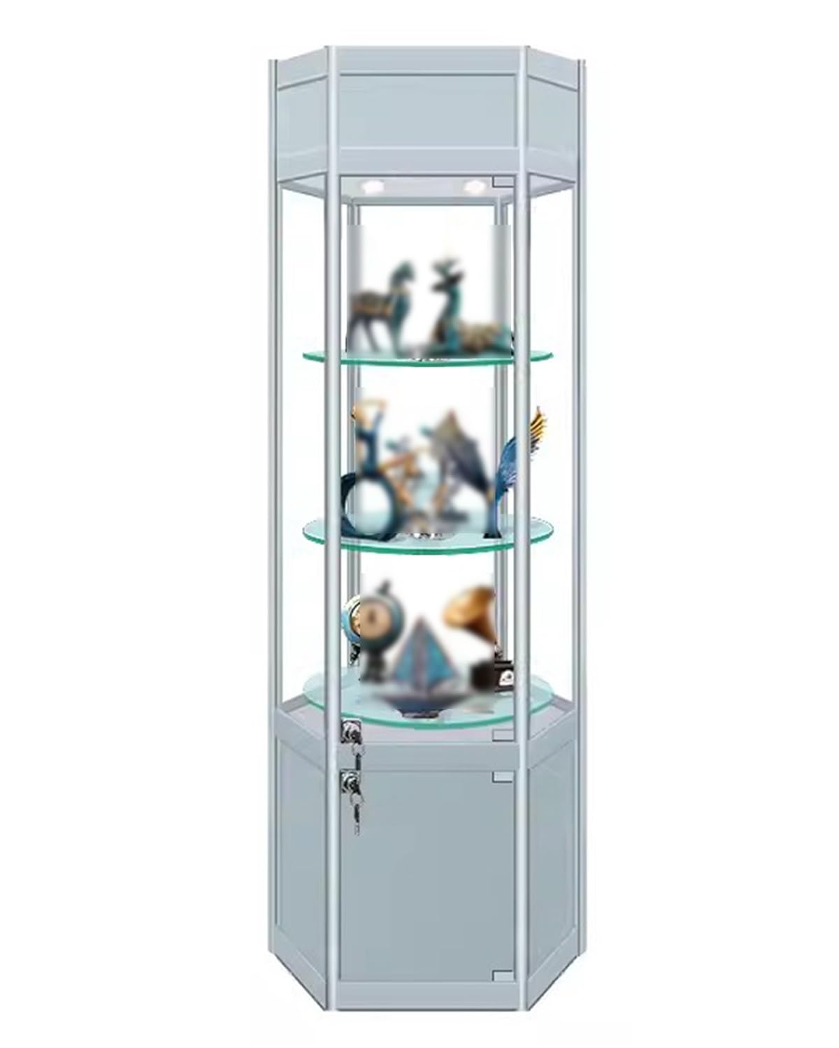 Vetrina espositiva, vetrinette in Vetro temperato a 3 Lati, vetrinetta angolare con luci, Organizer per vetrine con Serratura, libreria Alta 150 cm, Ripiani Regolabili (Bianco)