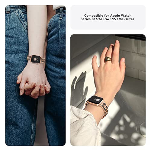Image of Gold Watch Bands for Women Compatible with Apple Watch Band 38mm 40mm 41mm 42mm 44mm 45mm 46mm 49mm Adjustable Metal Band Cowboy Steel Chain Bracelet for iWatch Series1 /2 /3 /4 /5 /6 /7 /8 /9 /10 /11 /SE
