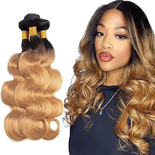 Honey Blonde Bundle Human Hair 1b/27 Bundles 8A Unprocessed Body Wavy Bundles Ombre Human Hair Bundles 1b/27 Human Hair Bundles Blonde And Black 3 Bundle 100g/bundle 8 10 12 Inch