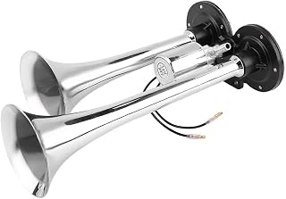 Dual Trumpet Electric Horn 150DB 12V/24V Chrome Plated Zinc Air Horn Set for Boats RV Trucks Marine Vehicle Universal Super Loud Silver