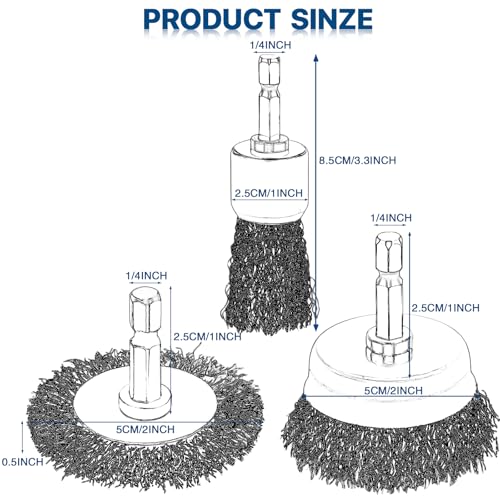 Image of 15 Pieces Wire Brushes for Drill, Stainless Steel Wire Wheel Brushes Kit with 1 /4-Inch Hex Shank, 3 Shapes