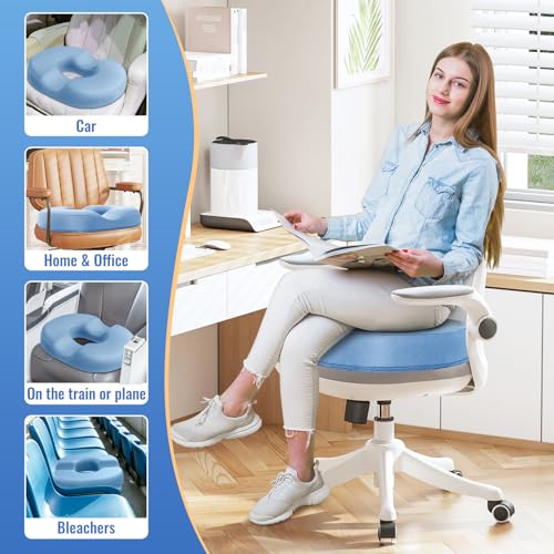 Image of CloudBliss Donut Pillow Stadium Seat Cushion for Tailbone Pain Relief and Hemorrhoids, Memory Foam Seat Chair Cushion, Portable Seat Cushions for Bleachers, Car, Home & Office