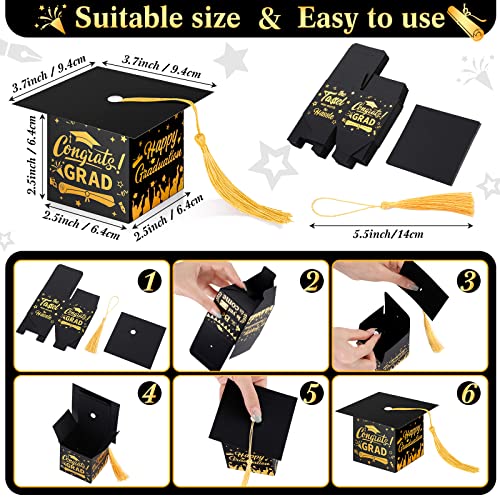 Crtiin 100 Pcs Graduation Candy Boxes With Tassel Graduation Party Favors 2023 Graduation Gifts Graduation Decorations Grad Cap Candy Box For Candy Biscuit Chocolate Supplies (Black And Gold) #TOP2