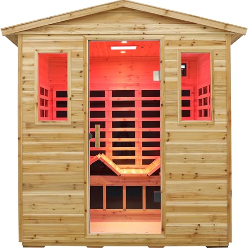 Image of LTCCDSS Full Spectrum Outdoor Sauna 5 Person, Folding Lounge Chair, Far Infrared Low EMF Sauna Room for Home, Chromotherapys | Bluetooth Speakers | Canadian Hemlock | 81.1 * 60.6 * 83.5 in