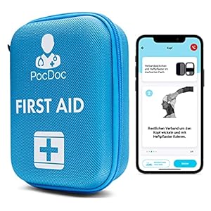 PocDoc Outdoor – Smartes Erste-Hilfe Set nach DIN 13167 mit APP – Reisen, Sport & Motorrad + Pinzetten & Wundreinigungstücher