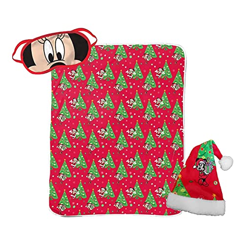Disney Minnie Mouse 3 Piece Holiday Set - Kids Christmas Bedding, Super Soft Sherpa Throw Blanket & Eye Mask With Bonus Santa Hat (Official Disney Product) #TOP19