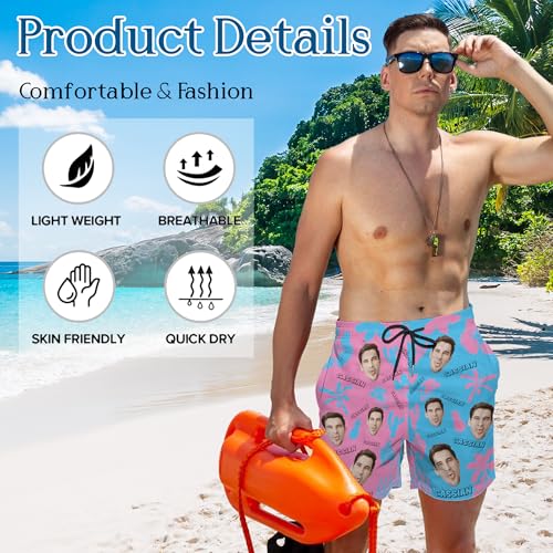 Personalized Funny Hawaiian Swim Trunks for Men - Custom Face & Name Beach Shorts - Custom Funny Bathing Suit for Dad, Father3