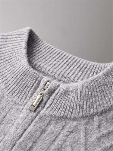 Men Solid Color Wool Sweater Crew Neck Knit Zipper Cardigan Fall Winter Thick Knit Jumpers3