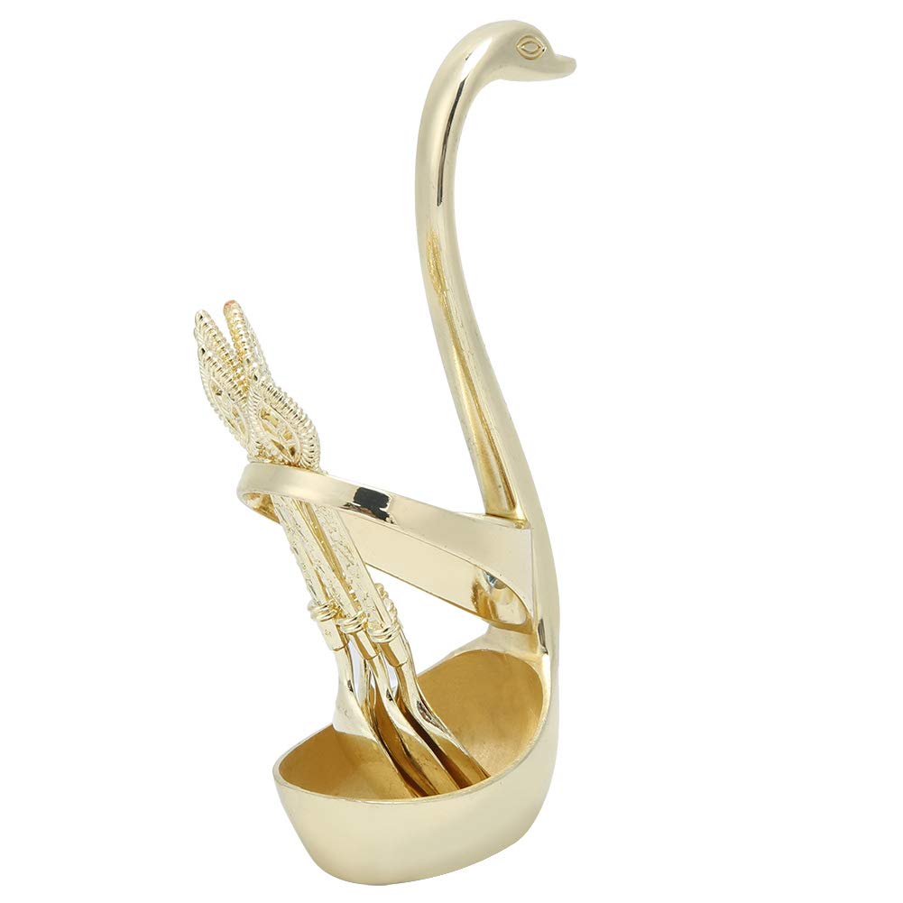 Ejoyous Cucchiaio da caffè Cucchiaio da tè da tè Set da 6 Pezzi con Supporto a Forma di Cigno per le Stoviglie di Ristoranti per Feste in Casa (Golden Cygnus + 6 cucchiai)