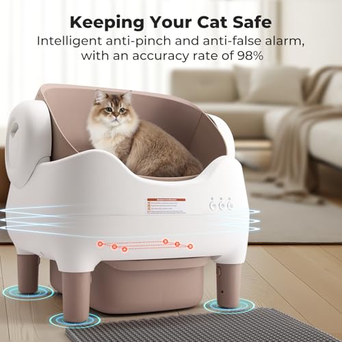 Image of Self-Cleaning Cat Litter Box, Open-Top Automatic Litter Box with APP Control, Odor-Control & Low-Noise Design, Large Capacity, Safe for Multiple Cats