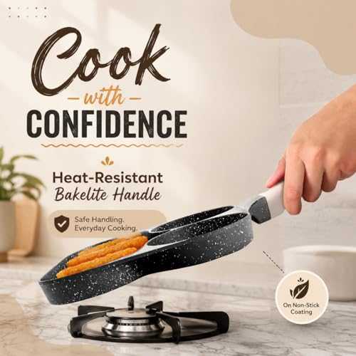 Image of 3 in 1 Egg Pan Non Stick, Omelette Pan Non Stick with 3 Sections, Square Frying Skillet for Egg Frying, Pancake Maker, Sandwich Maker, Ceramic Breakfast Cookware for Gas & Induction