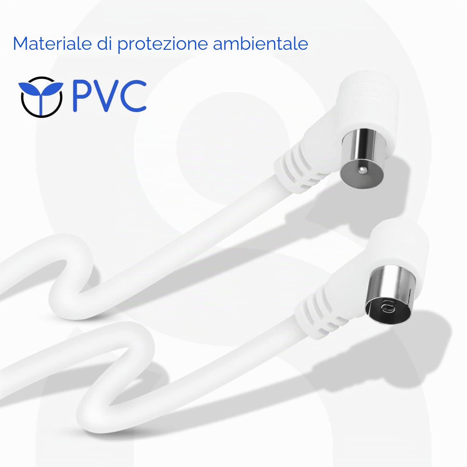 Aigostar - Cavo coassiale per antenna, cavo TV Full HD, angolo 90 gradi, supporta DVB-T, DVB-S, DVB-C, DVB-S2 e HDTV, per TV e radio, bianco, 3 m
